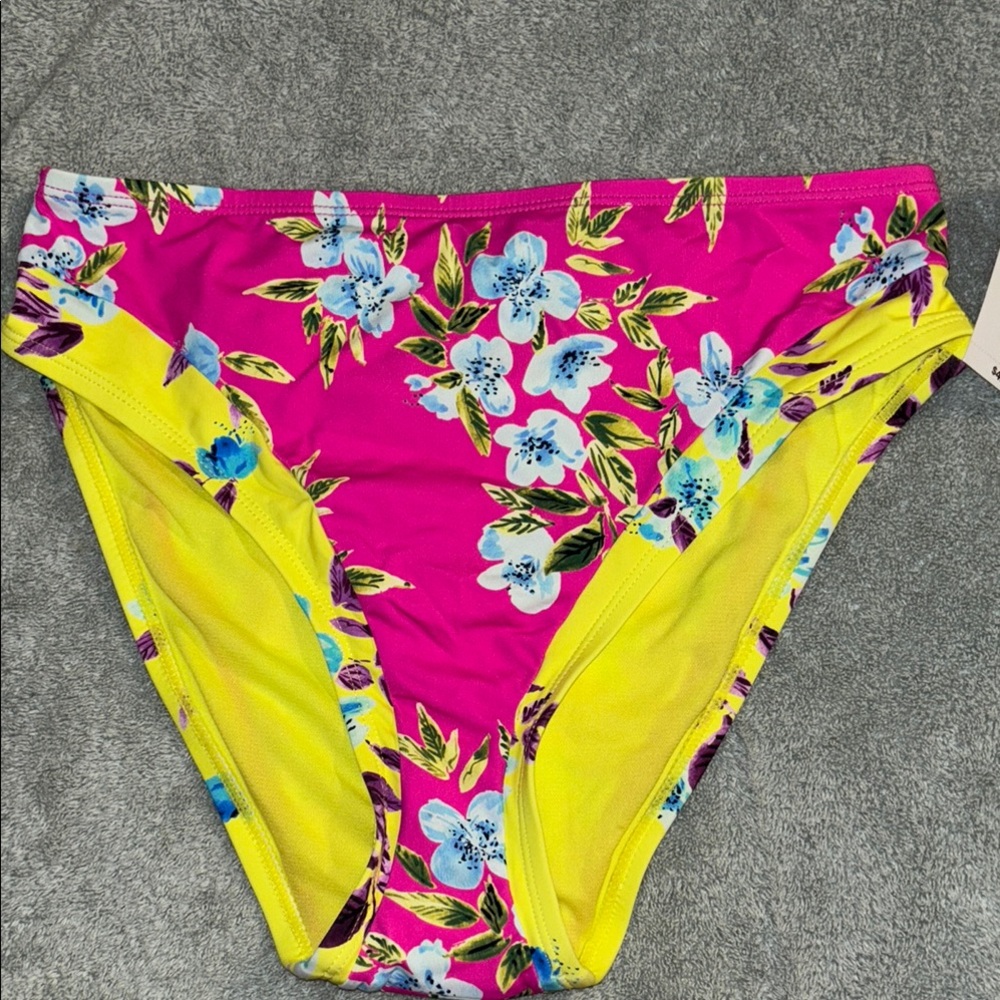 Bikini Swim Bottoms Floral Pink and Yellow Size Small‎